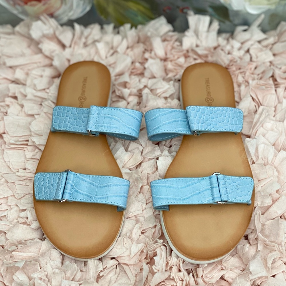 Treasure & Bond Light Blue Double Strap Slide Sandals